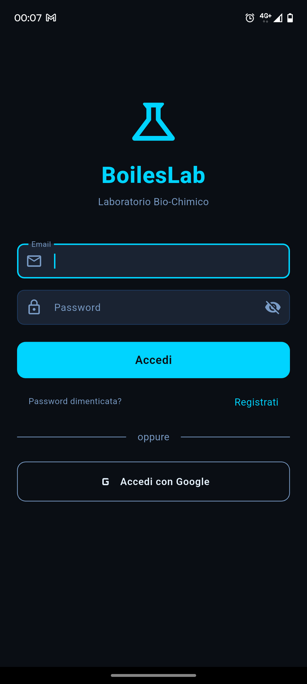 BoilesLab — Schermata di login